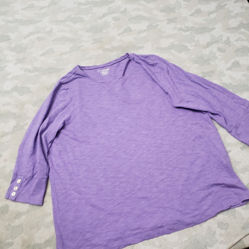 Chico's Top Women Size XXL Purple Slub Knit Button Cuff Casual Half Sleeve